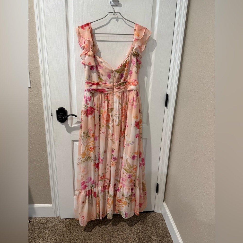 Azazie Anaya Abstract Bouquet Floral Pattern A-Line Maxi Chiffon Dress - Picture 11 of 14